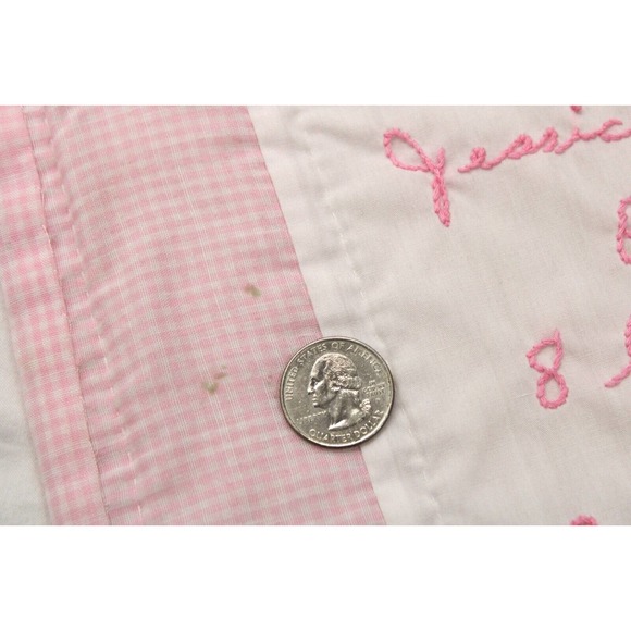 Vintage Hand Embroidered Baby Crib Quilt Pink Children Playing 1980s - Picture 12 of 12